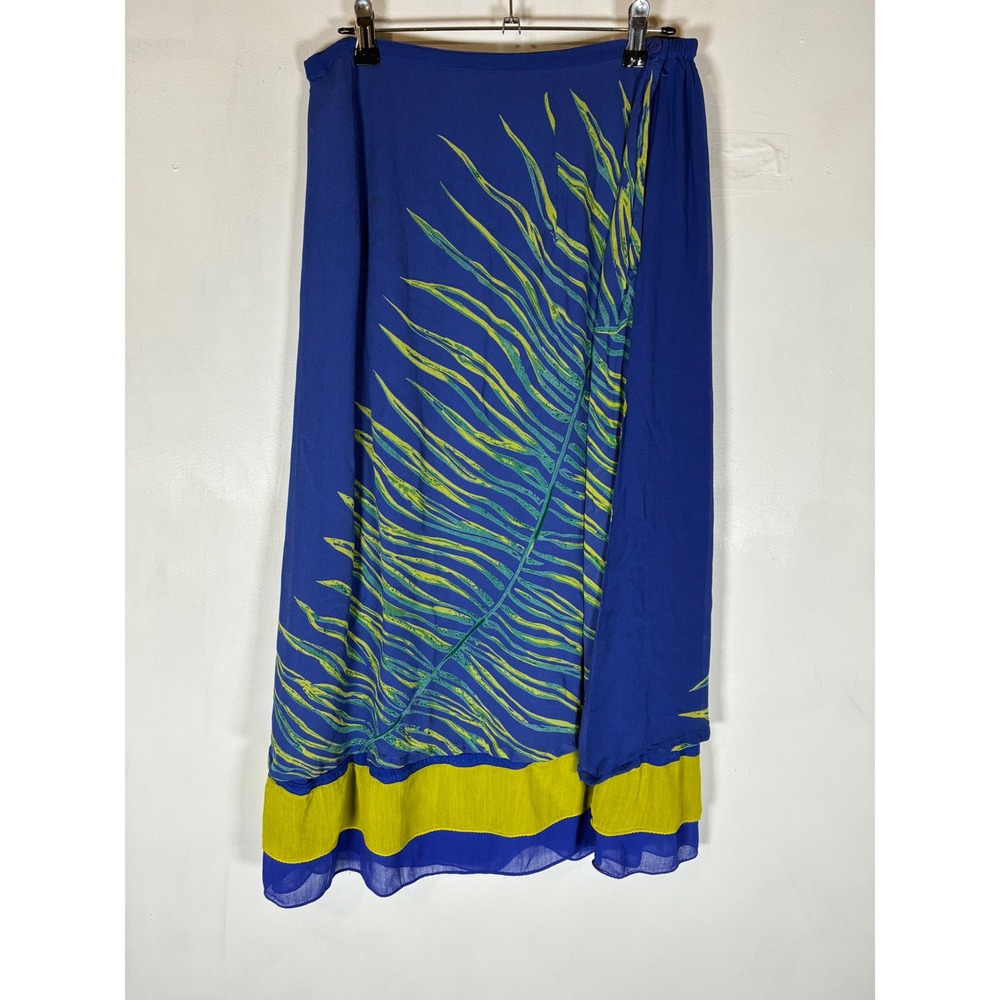 R.J. Sweetwater Large Blue Tropical Palm Leaf Rayon Midi Skirt Lined